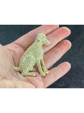 Raffine Textured Gold Tone Sitting Dog Brooch Pin Pendant Dimensional Faux Pave